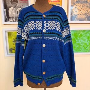 💙 Vintage 80s Nordic Pattern Knit Cardigan 💙